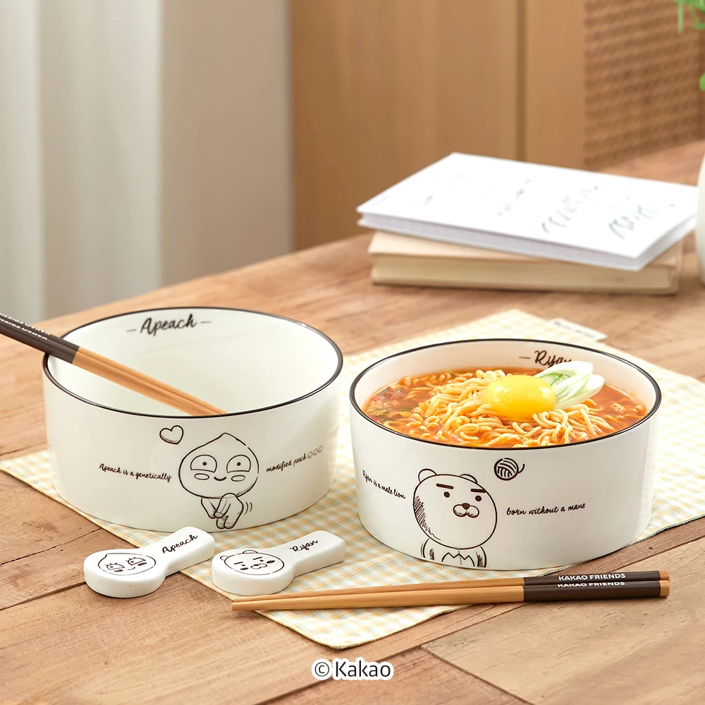 [알리] 카카오프렌즈 렛츠 드로우 면기 세트 라이언 어피치 _ 캐릭터 라면그릇 우동 대접 도자기 덮밥 식기 수저받침 젓가락 1인 홈세트 자취템 - AliExpress 15