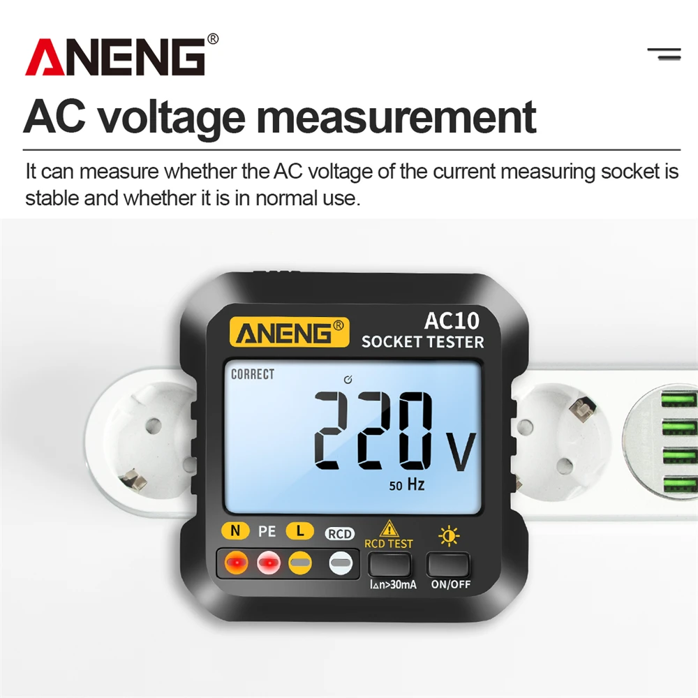 Socket Tester ANENG AC10 Socket Tester Plug Detector Zero Line Plug Polarity Phase Check Phase Detector US/EU Multimeter Digital Tester