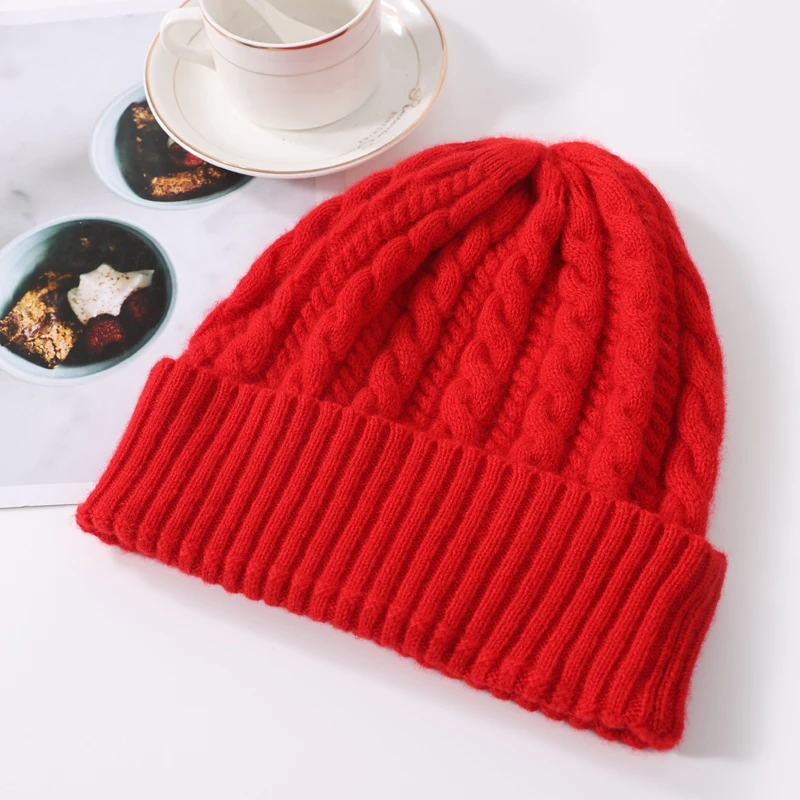 100%Pure Wool Women's Hat For Winter 2023 Warm Soft Luxury Cashmere Beanies Bonnet Twists Slouchy Street y2k Skullies For Girl 2