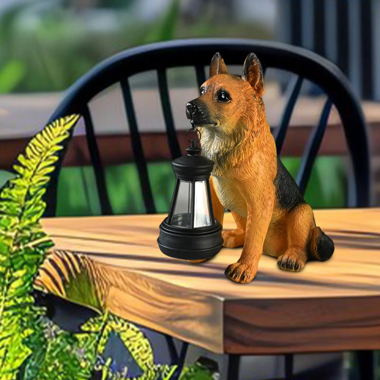 Dog Solar Garden Statue Waterproof Resin German Shepherd Decorative Sculpture for Landscape Backyard Flower Bed Porch Balcony