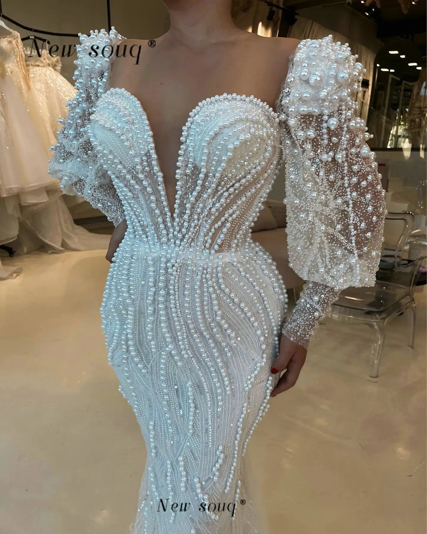 Sexy Backless V-Neck Long-Sleeve Evening Dress Split Floor-Length Formal Occastion Women Vestidoes Sequin Embroider Party Robes main image 0