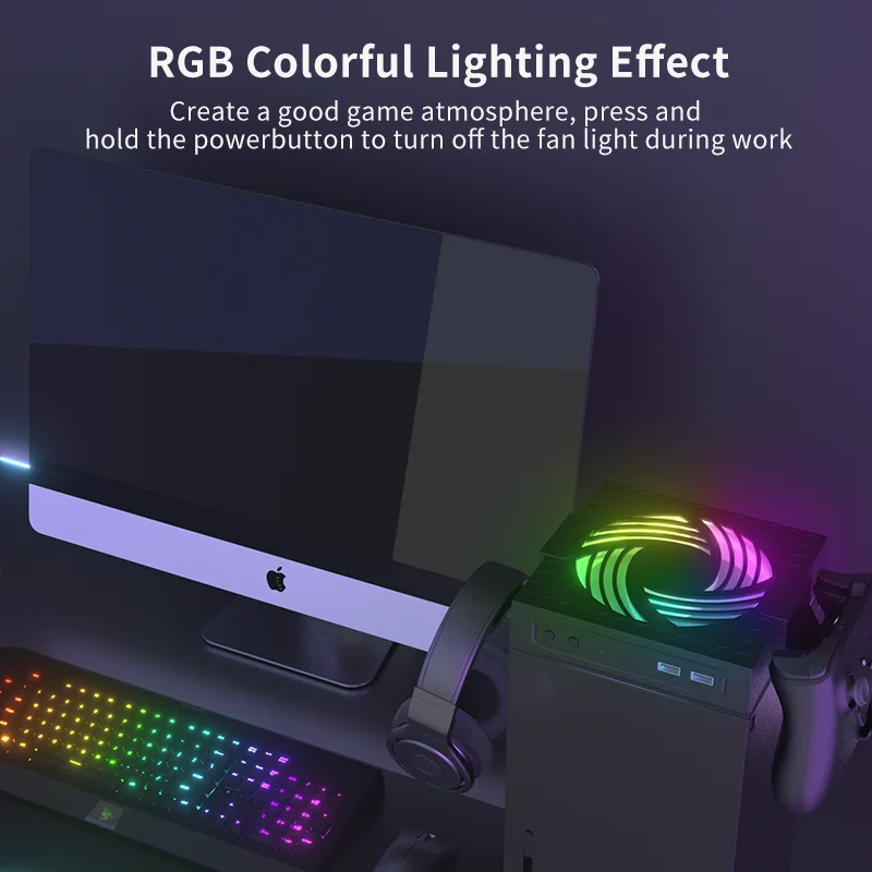 para Xbox Série x Host Rgb Ventilador de Refrigeração Ajustável Velocidade do Vento Dissipação Calor Ventilador com Porta Carregamento Usb - Image 5
