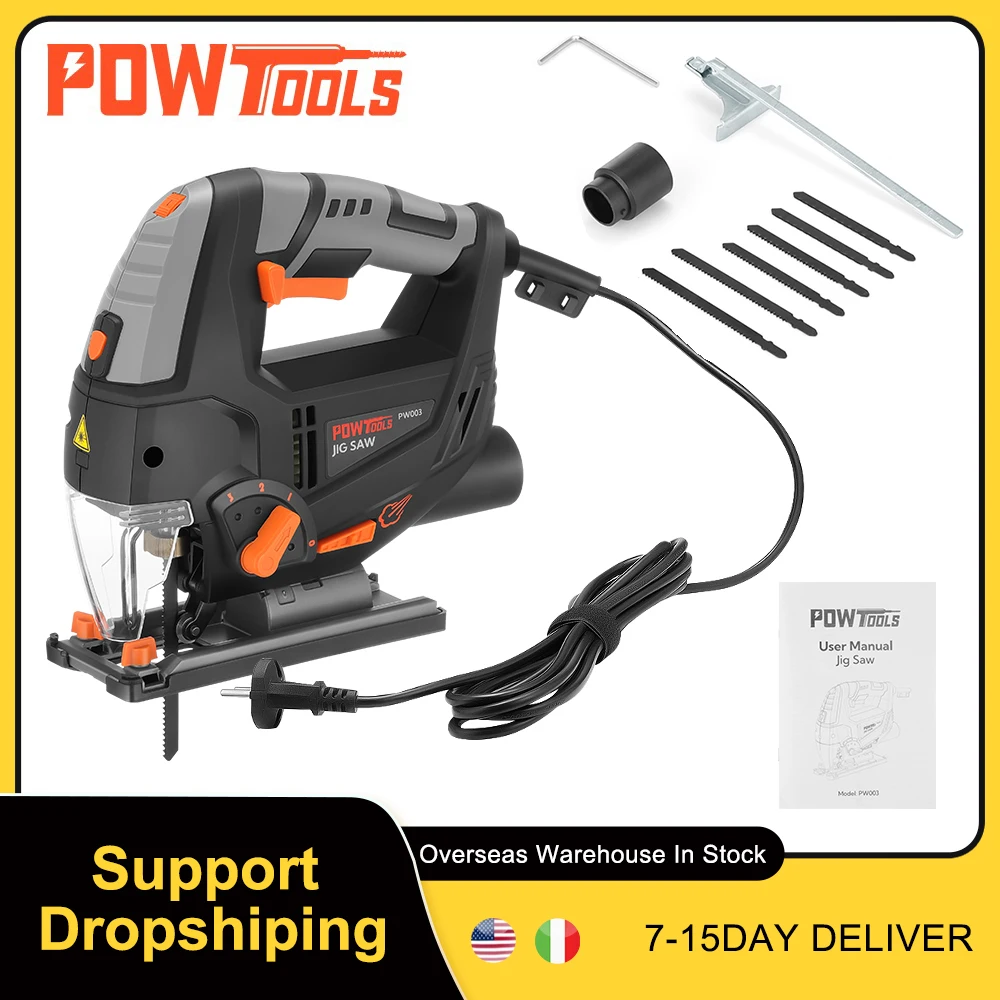 POWTools 800W Jig Saw 3000rpm Variable Speed Electric Laser Jig Saw Woodworking DIY Power Tool