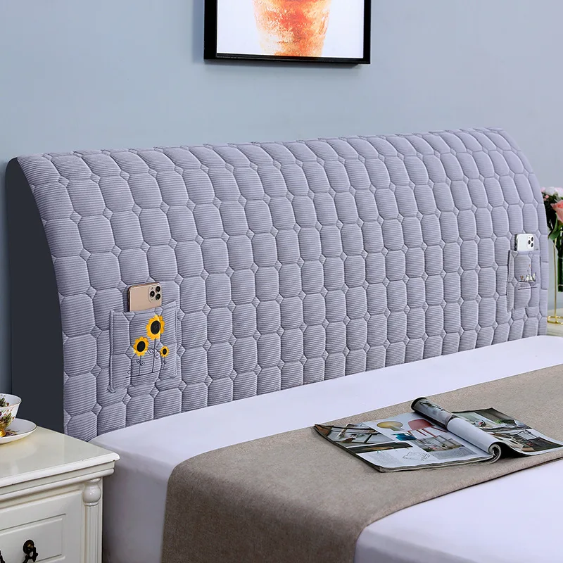 All-inclusive Super Soft Smooth Quilted Head Cover Thicken Velvet Headboard Cover Solid Color Bed Back Dust Protector