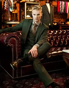 Terno de noivo clássico vintage masculino, smoking suave de 3 peças, conjuntos de blazer de baile personalizado, verde