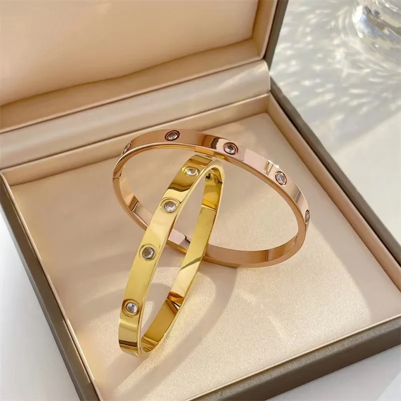 Stainless Steel Bracelet Couple Bangle Cubic Zirconia Jewelry Gift For Men