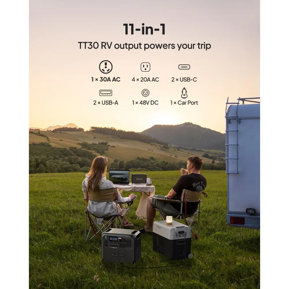 Portable Power Station AC200L Equipped with 350W Solar Panels, 2048Wh LiFePO4 Batteries, and 4 2400W AC Power Sockets 3