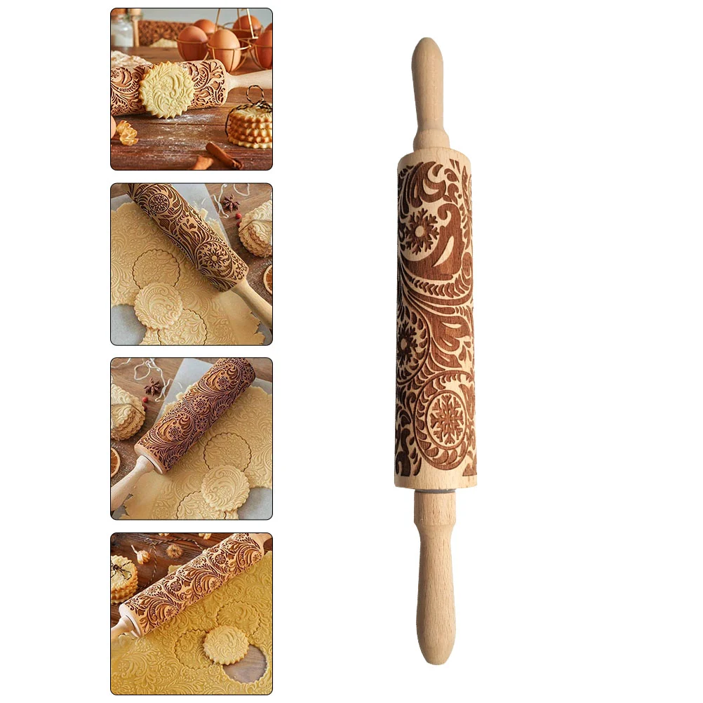 

Rolling Pins Wooden Embossed Rolling Pin Cookie Stamps Roller Baking Classical Print Winters Christmas Winter Festival Diy Tools