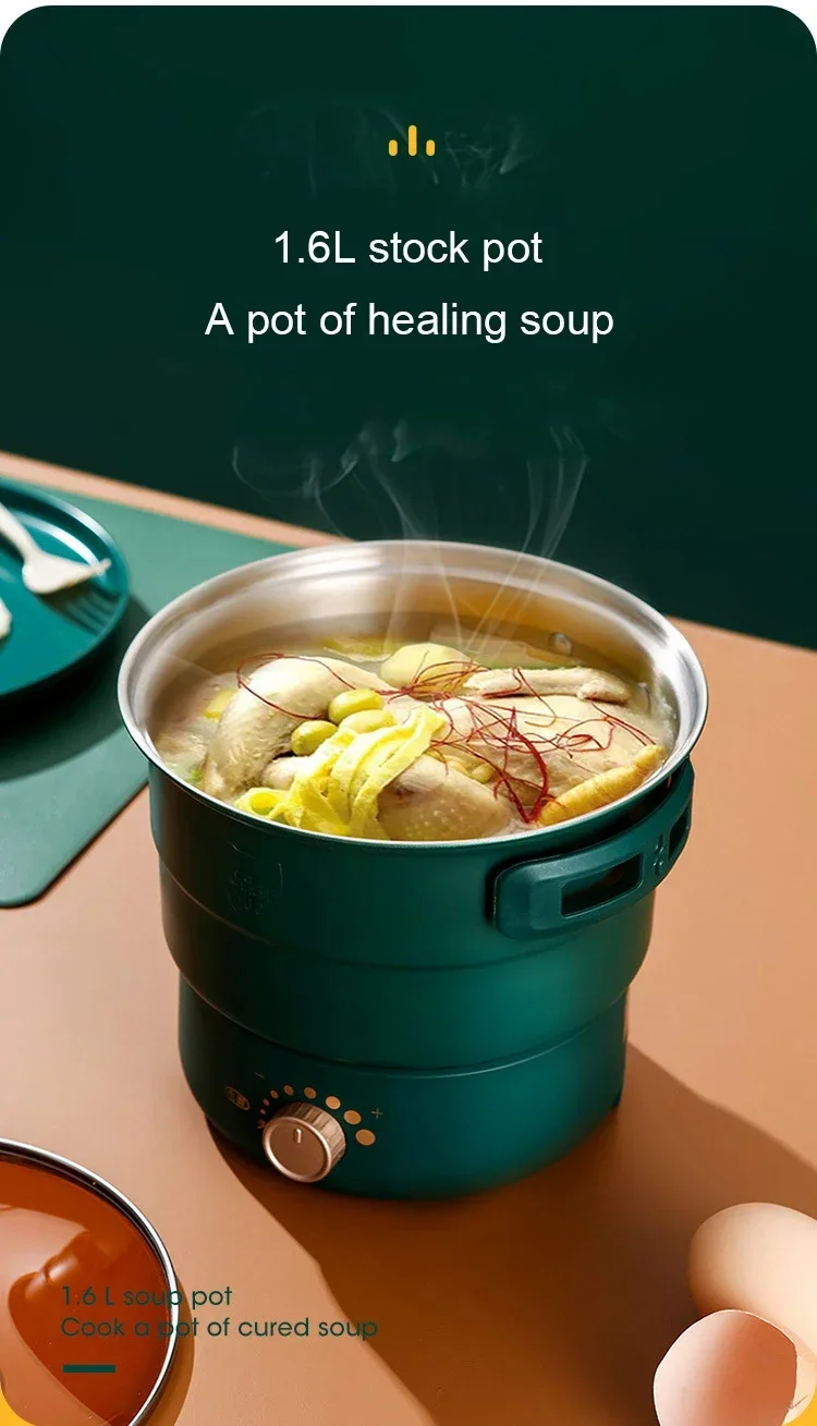Description Picture 6 of item110V/220V Travel Rice Cooker Portable Split Frying Pan Electric Stew Soup Pot Boiler Cooking Skillet Mini Hotpot Food Steamer