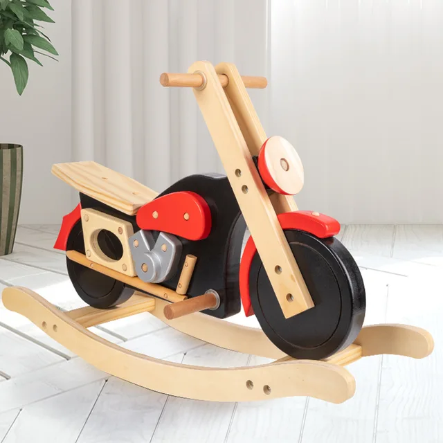 LazyChild Motorcycle Rocking Horse Wooden Balance Training Rocking Horse Indoor Play Comfortable Rocking Horse DropShipping 1
