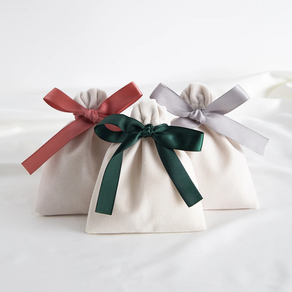 Luxury Beige Velvet Jewelry and Gift Pouches - Set of 10