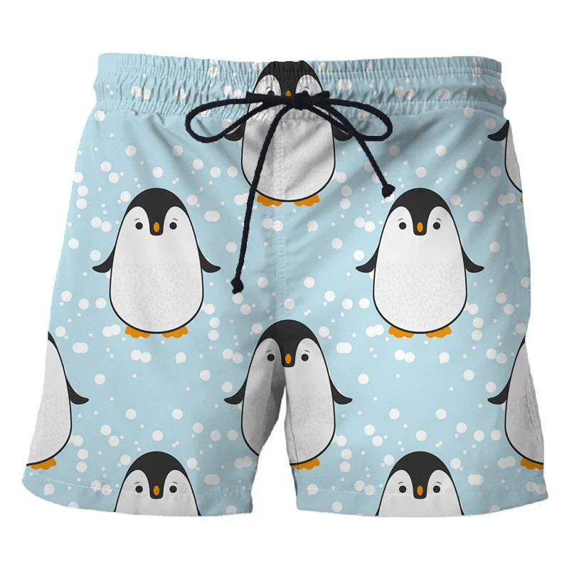 3D Printed Penguin Men's Short Pants Fashion Hawaii Beach Shorts Cool Casual Summer Quick Dry Animal Pattern Sports Swim Trunks 3