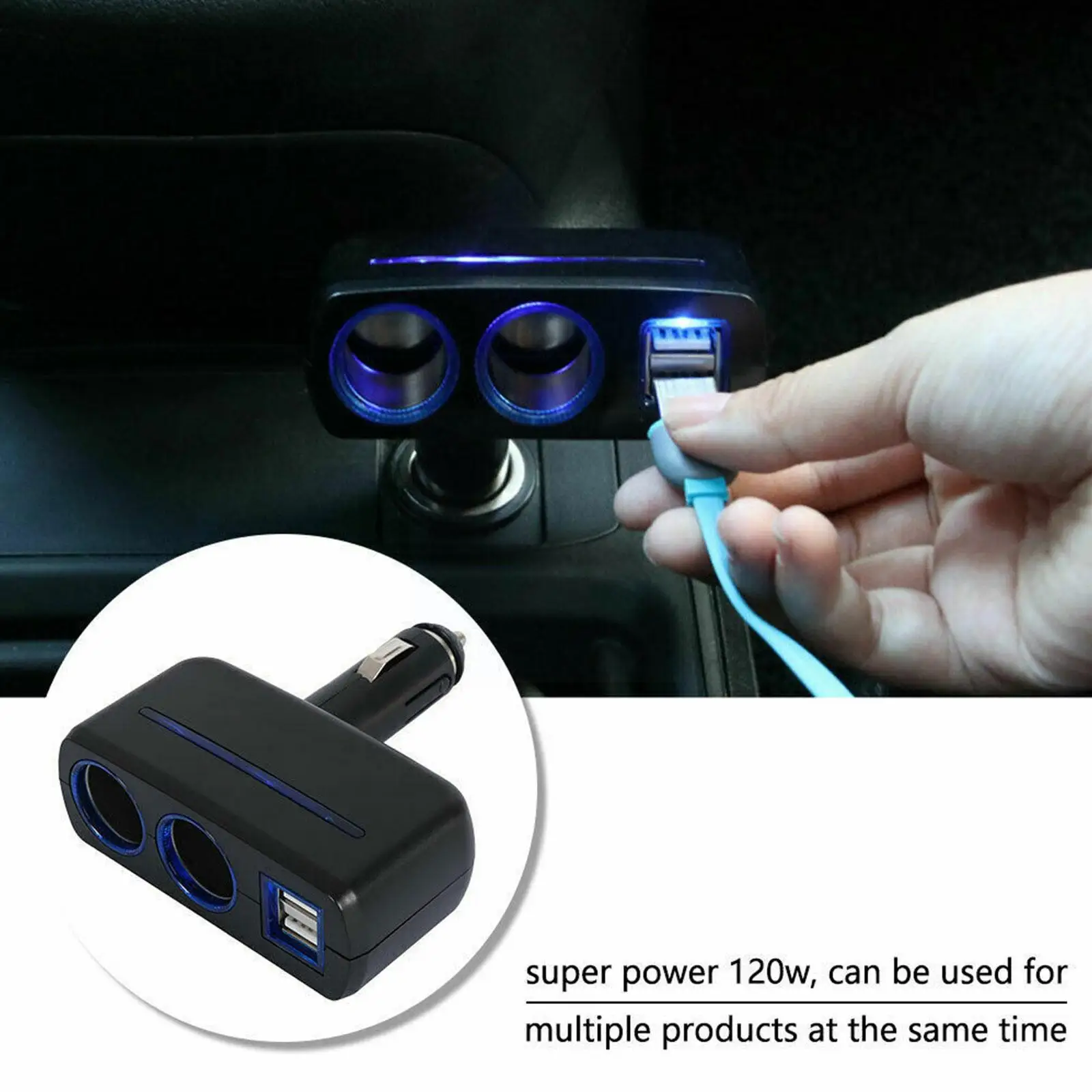 2 Way Car Cigarette Lighter Socket Adapter Dual USB Lighter Double Splitter Auto Vehicle 12V Splitter Power Plug Soc