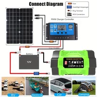 Kit de système solaire 8000W 12V à AC 220V/110V, onduleur + panneau solaire 600W + contrôleur 100A, adapté au chargement des camping-cars, des voitures et des ordinateurs portables 5