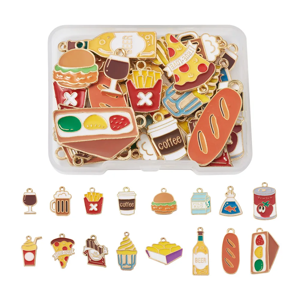 

1 коробка подвесок для хлебобулочных овощей смешанные стили пицца напитки картофель сплав эмаль еда подвески для DIY серьги ожерелье ювелирные изделия