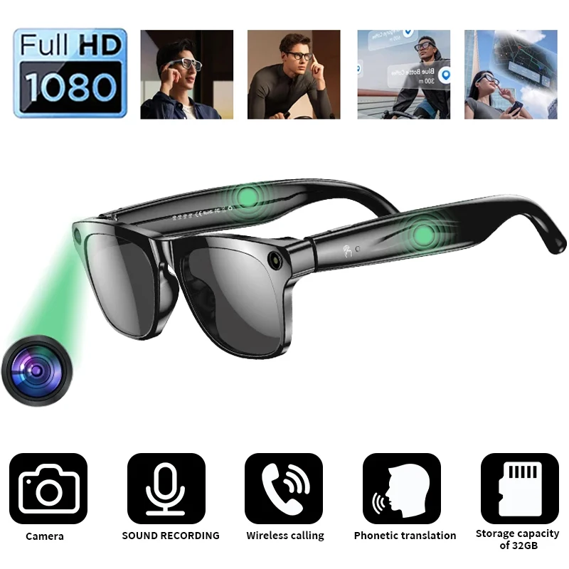 High-definition AI Smart Glasses Camera Bluetooth Call Voice Assistant 260Mah Battery For Translating and Listening To Music