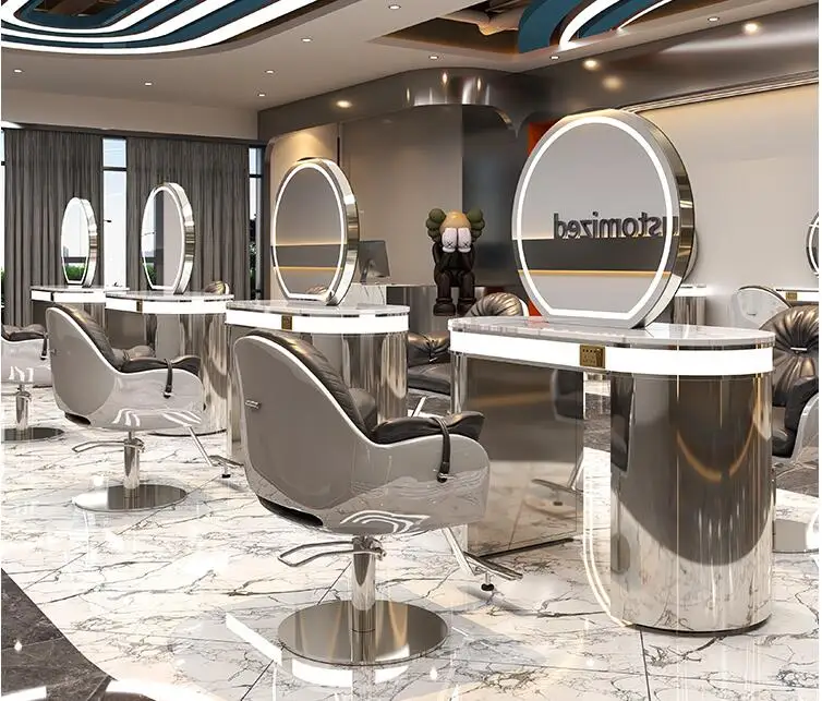 Charging barber shop mirror table hair salon ironing and dyeing table special floor hairdressing shop hairdressing mirror marble