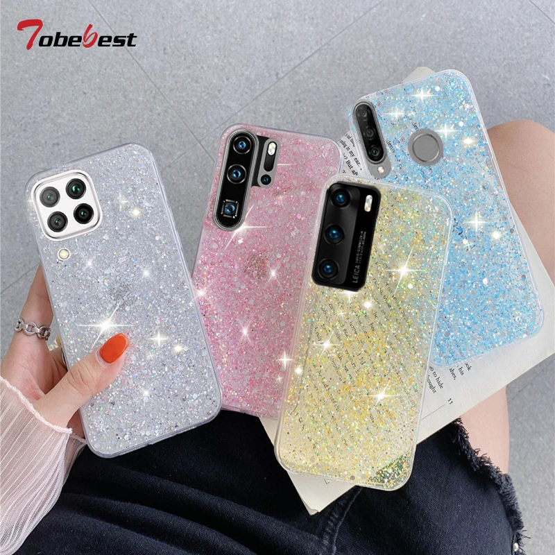 Bling Shiny Glitter Silicone Case On for Huawei P40 P30 P20 Lite Mate 40 30 Pro Coque Gold Silver Foil Coque Soft Back C_voghion.com