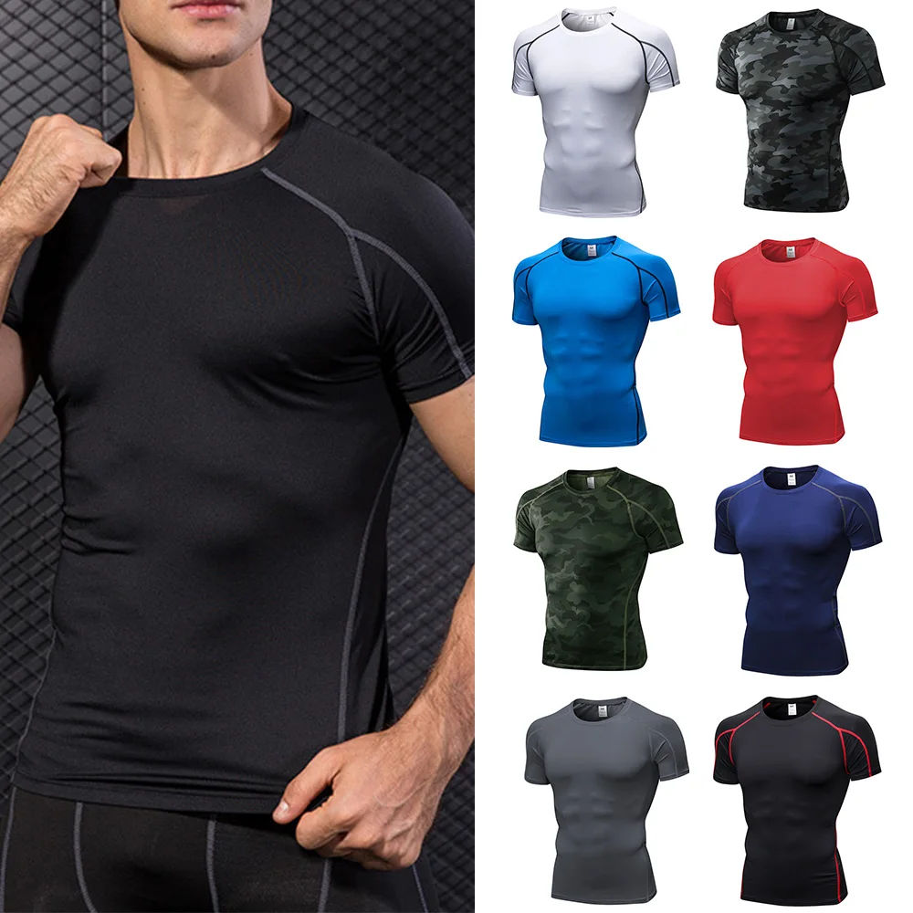 Men's Sports Shirts Short Sleeved Breathable Functional Tops for Gym
