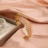 Fashion Open Hollow Adjustable Women's Cuff Bangle Bracelet, Retro Exaggerated Stainless Steel Gold Color Metal Bracelet 6