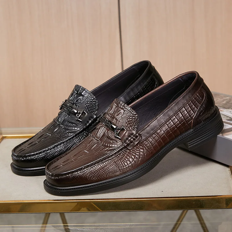 

Fashion New Men's Loafers Fashion Shoes Casual Versatile Low Heel Crocodile Embossed Comfortable Men's Dress Shoes