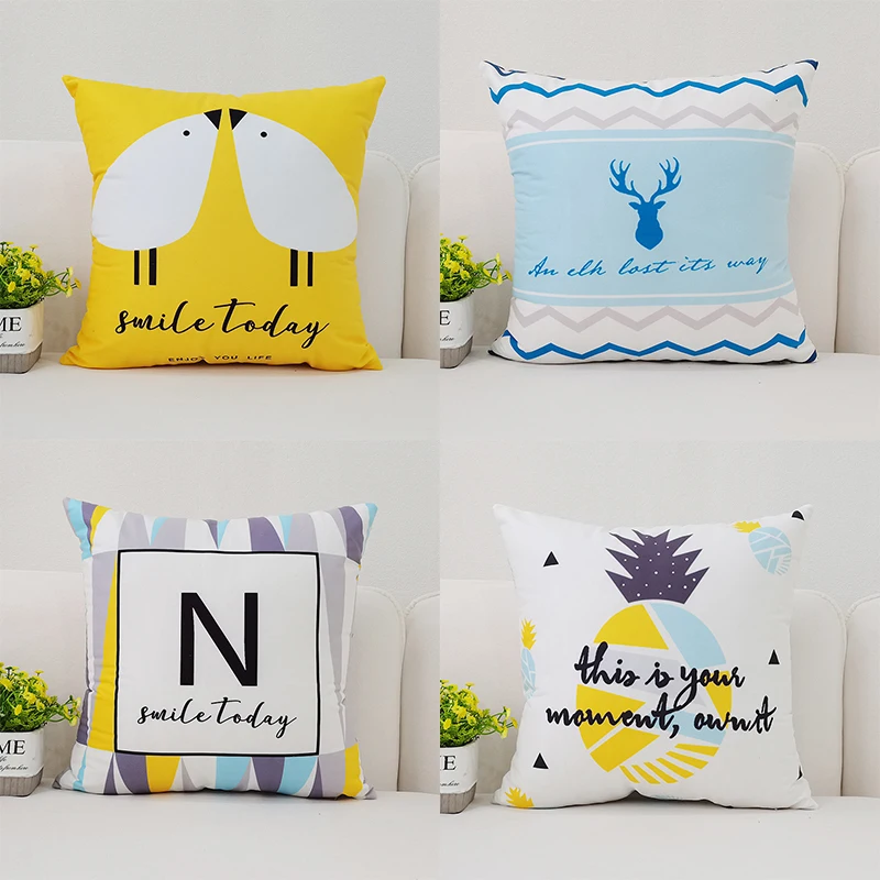 

45x45cm Nordic Elk ins Print Poster Simple Blue Letter Cushion Cover Sofa Pillow Bedroom Office Home Decoration
