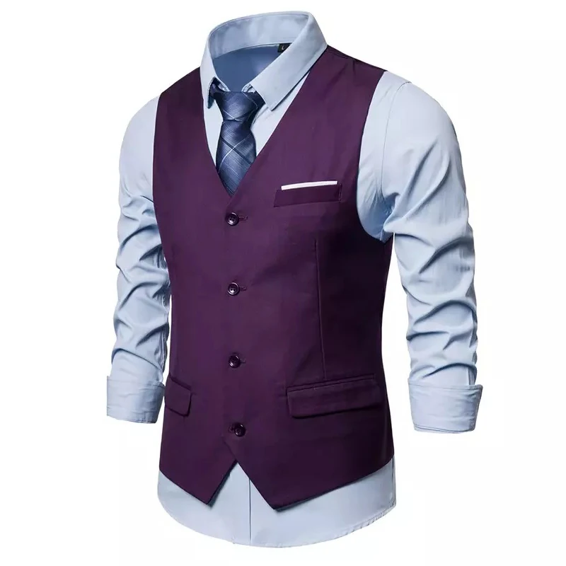 Men's Suit Vest Business Formal Dress Waistcoat Tuxedo Suit Vest for Men Rose Red Blazer Vests V-Neck Single Breasted 3 Pockets