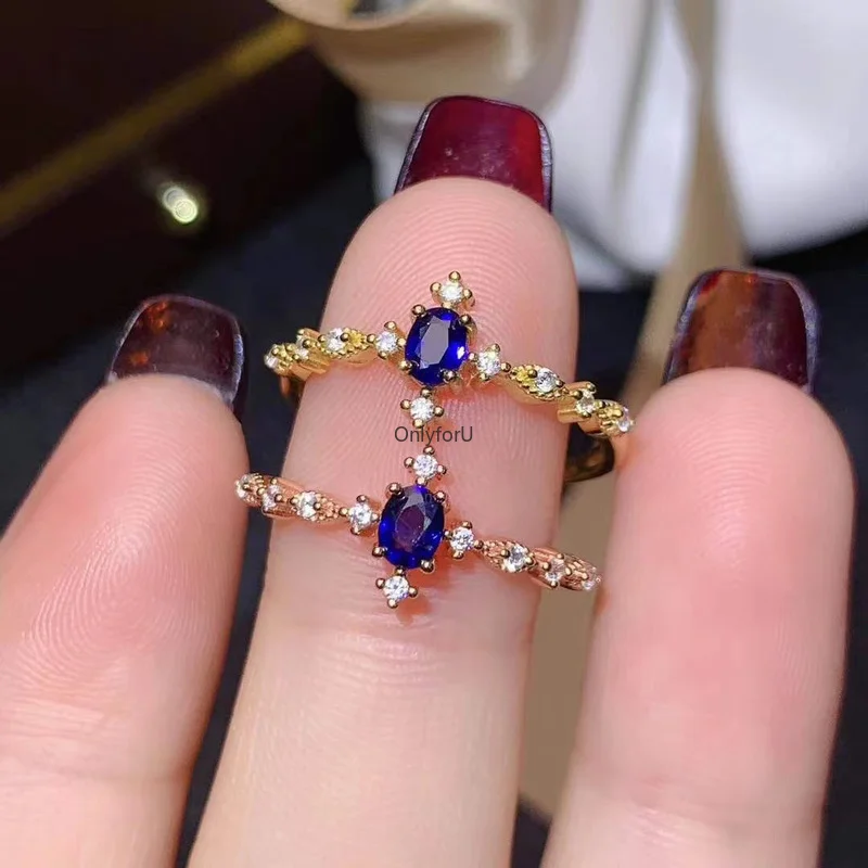 

Grace Lovely Delicate Row Wave Natural Gem Stone Ring Natural Blue Sapphire Ring S925 Silver Women's Girl Party Gift Jewelry