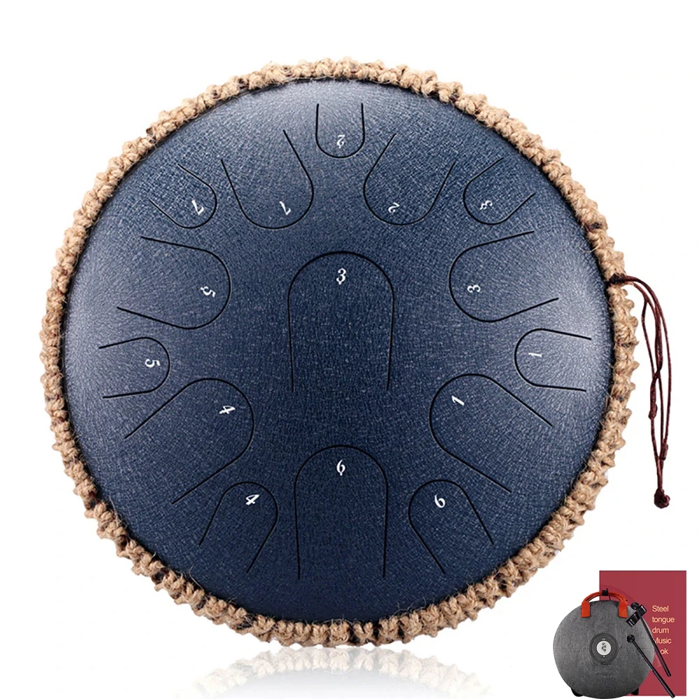13 Inch 15 Tone Drum Steel Tongue Drum with Handbag Drumsticks Percussion Psychotherapy Meditation Instrument Gift for Beginner