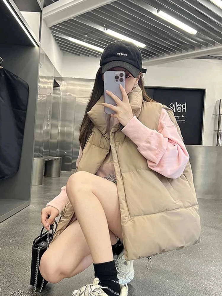 Short Vest Women 2024 New Loose Waistcoat Winter Korean Vest Warm Sleeveless Cotton Padded Puffer Jacket Casual Parkas Outerwear