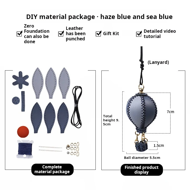 2025 New Genuine Leather Hot Air Balloon Pendant Handmade Diy Material Package Handmade Sewing Genuine Leather Mini Keychain 5