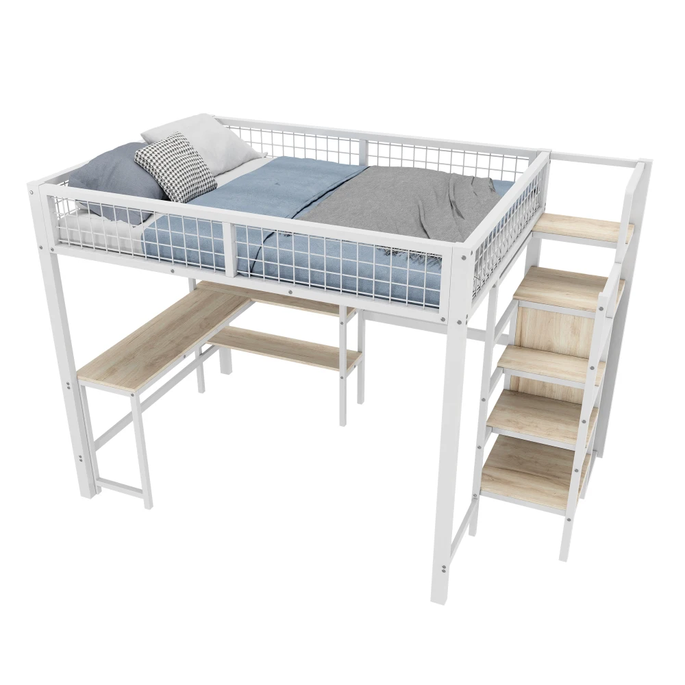 Multifunktionales Eisen-Etagenbett 140*200cm Kinder- und Erwachsenen-Schlafzimmermöbel mit Mehreren Regalen Integrierter Kleiderschrank Schreibtisch Ohne Matratze – Detail 5