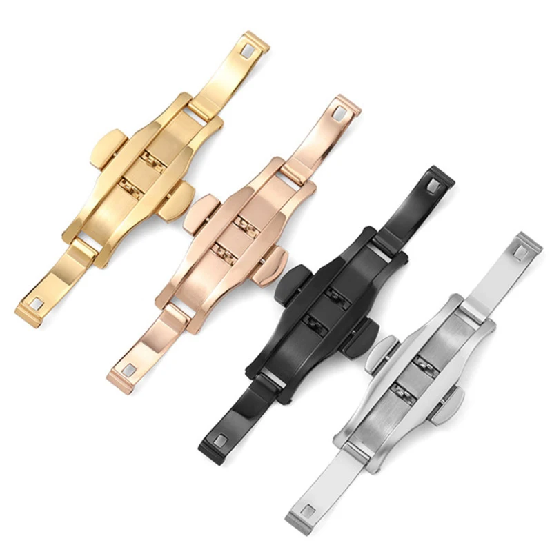 Black Silver Watch Butterfly Buckle Stainless Steel Watch Clasp Steel