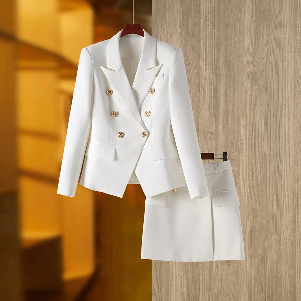 Harley Fashion Gorgeous Design Women 2PCS Blazer Suits Solid Color Summer Blue Skirt Twin Sets Mini Street Clothing for Lady