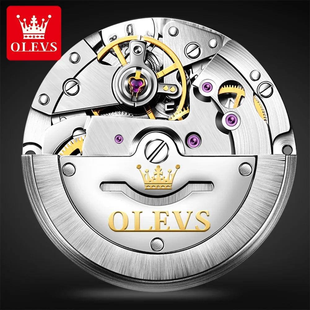 OLEVS 9927 Waterproof Men Wristwatches, Stainless Steel Strap Fashion Automatic Mechanical Watch For Men Calendar Week Display