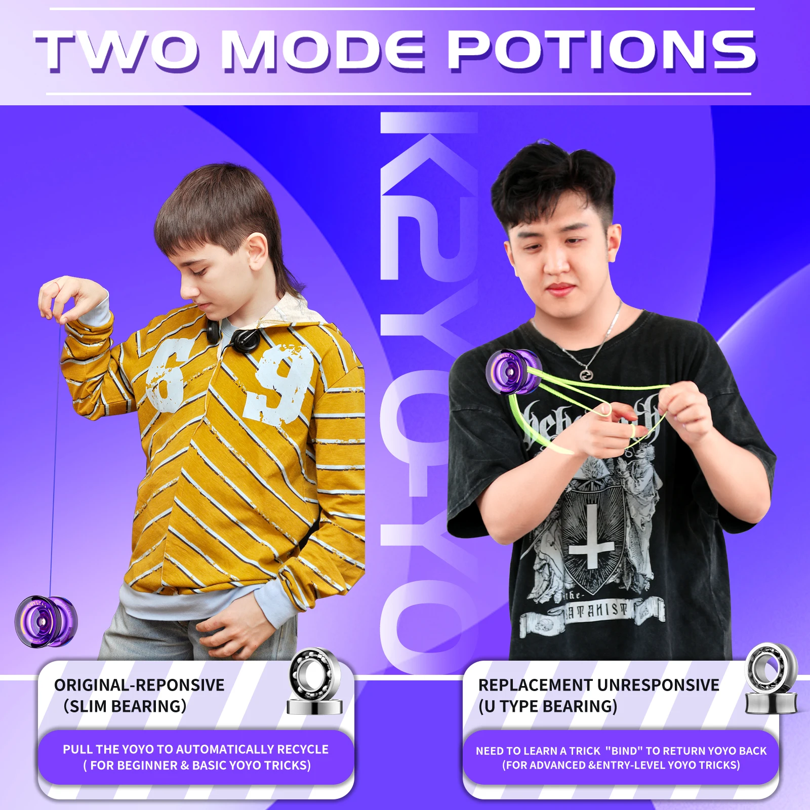 Yoyo Ball MAGICYOYO Responsive Yoyo for Kids K2 Crystal Dual Purpose Plastic Yo-Yo for Beginners Replacement Unresponsive Ball Bearing