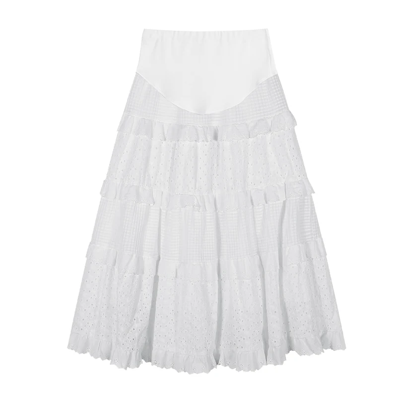 Autumn Maternity Sweet Cake Skirts Fashion Ruffles Patchwork Embroidery Pregnant Woman Cake Skirt Long Pregnancy Party Clothes
