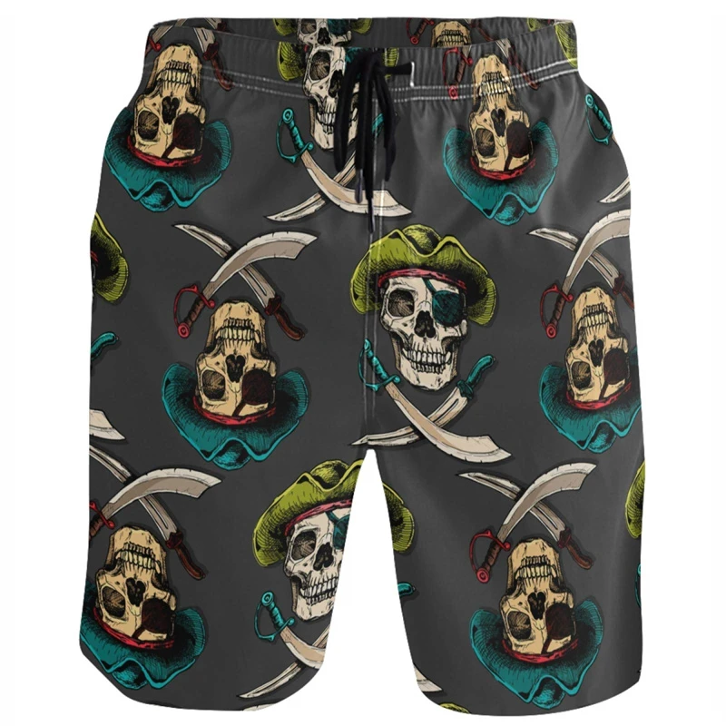 Skull Flower 3d Printed Shorts For Men Street Clothing Short Pants Striped Gradient Color Fashion Summer Loose Short Trousers 2