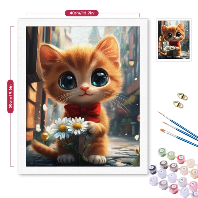RUOPOTY peinture par numéros sur toile avec cadre chat abstrait dessiné à la main mignon dessin animé cadre photo acrylique dessin toile Kits 4