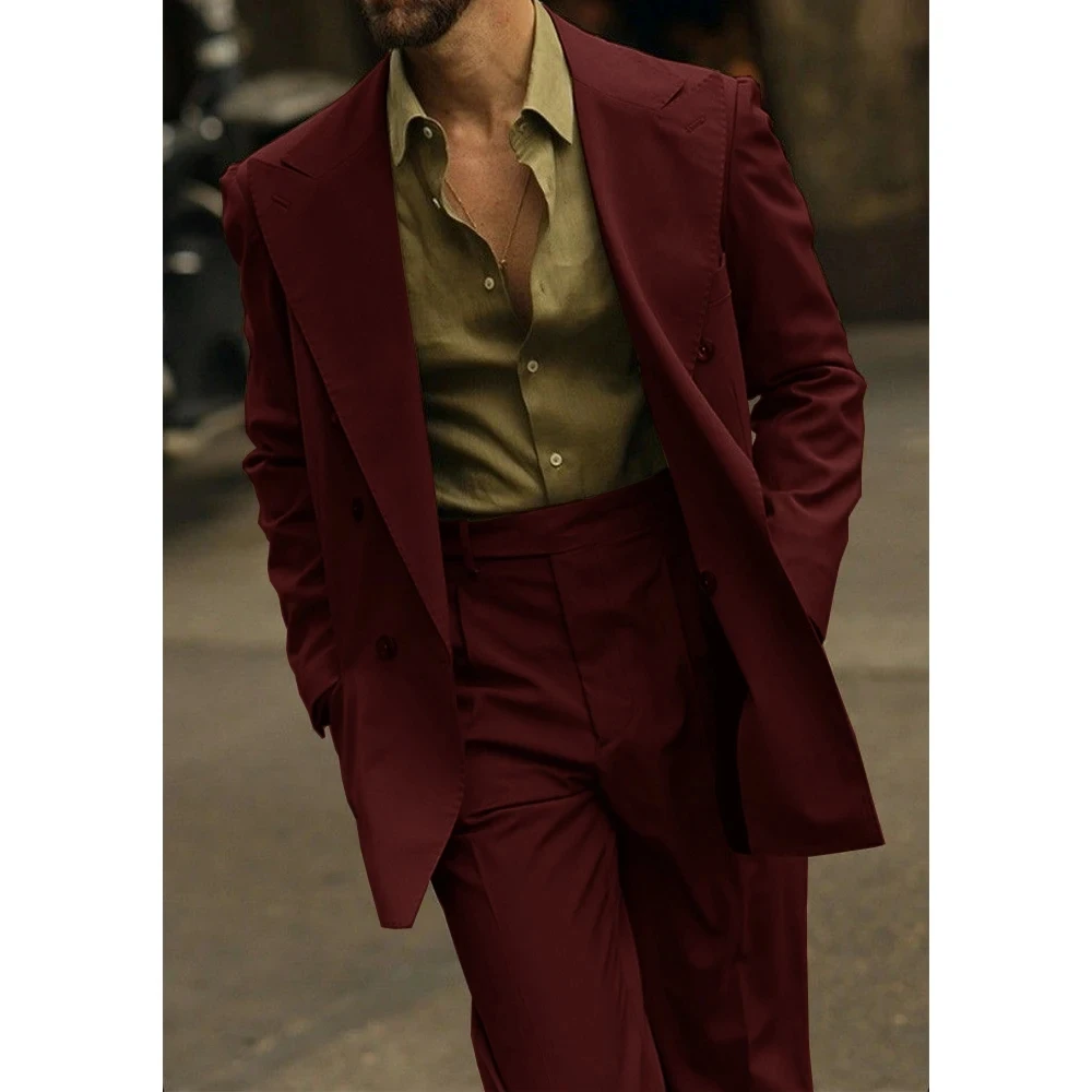 Casual Men Suits Wide Peaked Lapel 2 Pieces Double Breasted Daily Work ...