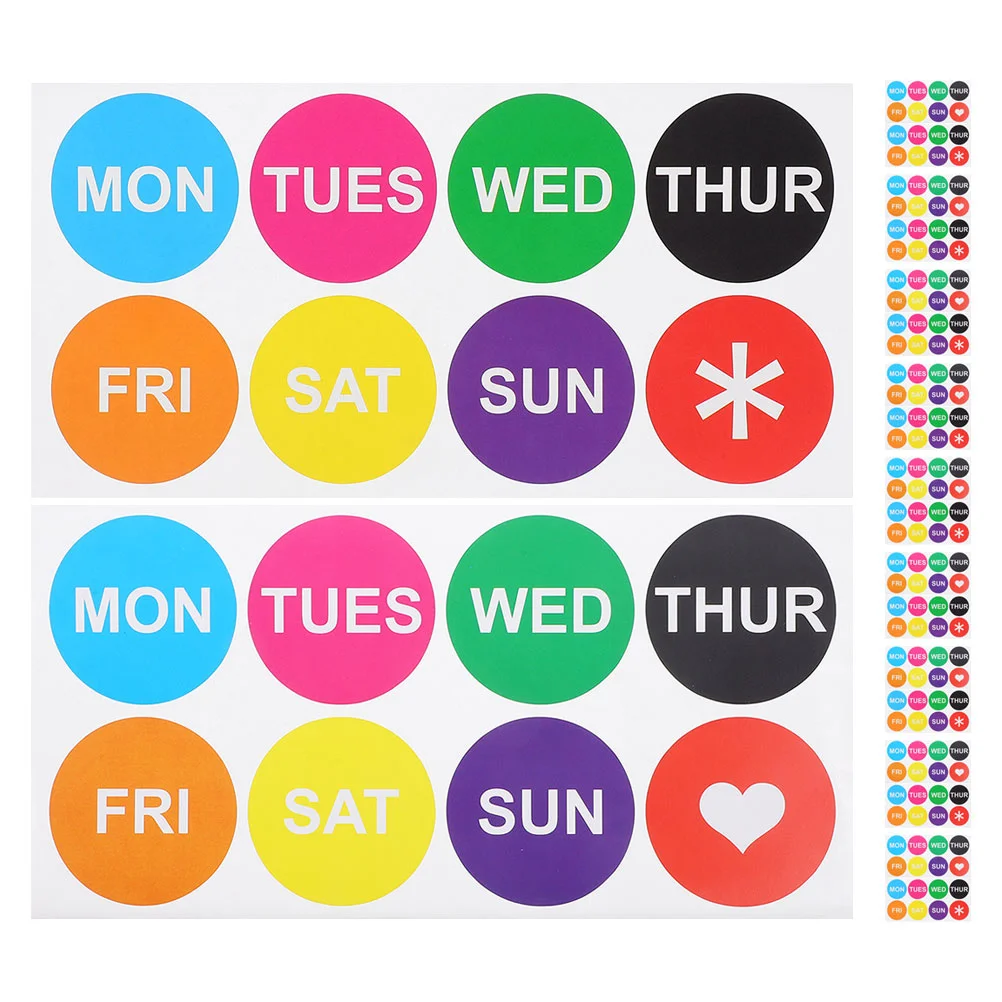 

20 Sheets Week Label Sticker Days of The Stickers Adhesive Sticky Labels Colored