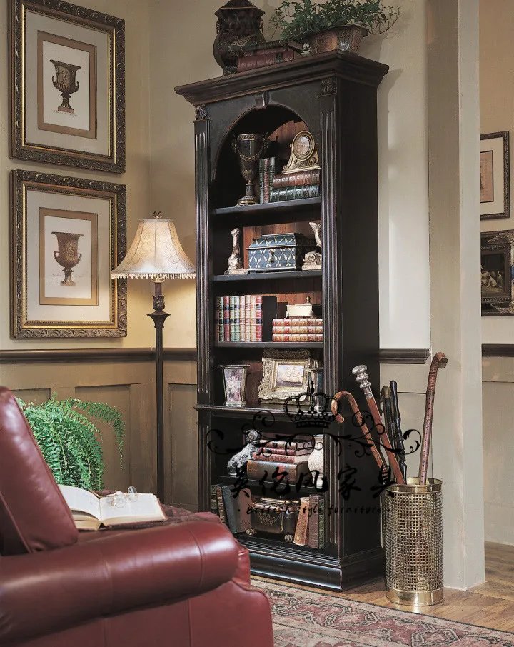 

American Country Solid Wood Antique Bookcase Shanghai Furniture French Retro Distressed Living Room Display Cabinet