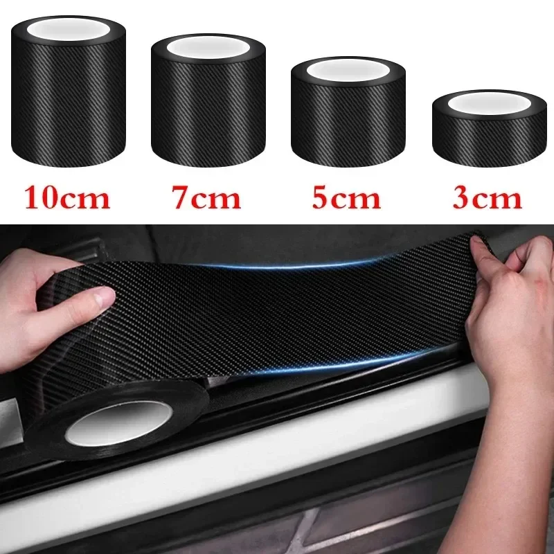 1-2pcs Nano Carbon Fiber Car Sticker Paste Protector Strip DIY Automotive Protective Film Auto Door Sill Side Anti Scratch Tape