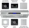 36 inches Under Cabinet Range Hood, 900 CFM Stainless Steel Kitchen Chimney Vent, 4 Speed Touch Screen Control With Remote 5