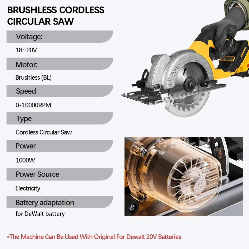Cordless Electric Circular Saw FORGEKIN 5inch Brushless Motor 1000W Handheld Woodwork Saw For Dewalt 20V Battery pin