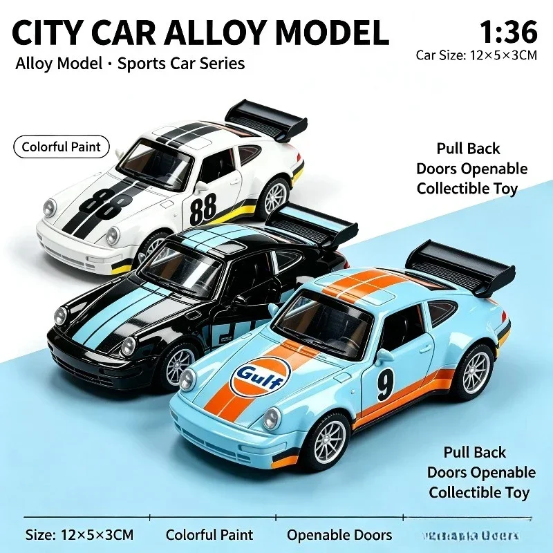 Classic Diecast Pull-Back Sports Coupe with Functional Openable Doors and Sleek Vintage Racing Design