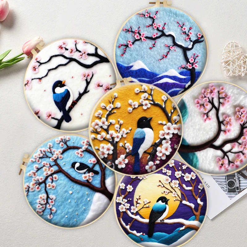 CHENISTORY Needle Felt Wool Painting Bird And Tree For Beginners Starter Set Falted Wool Art Embroidery Gift For Mom Friends needle felt kit needle felting wool wool felting needles wool felting kit