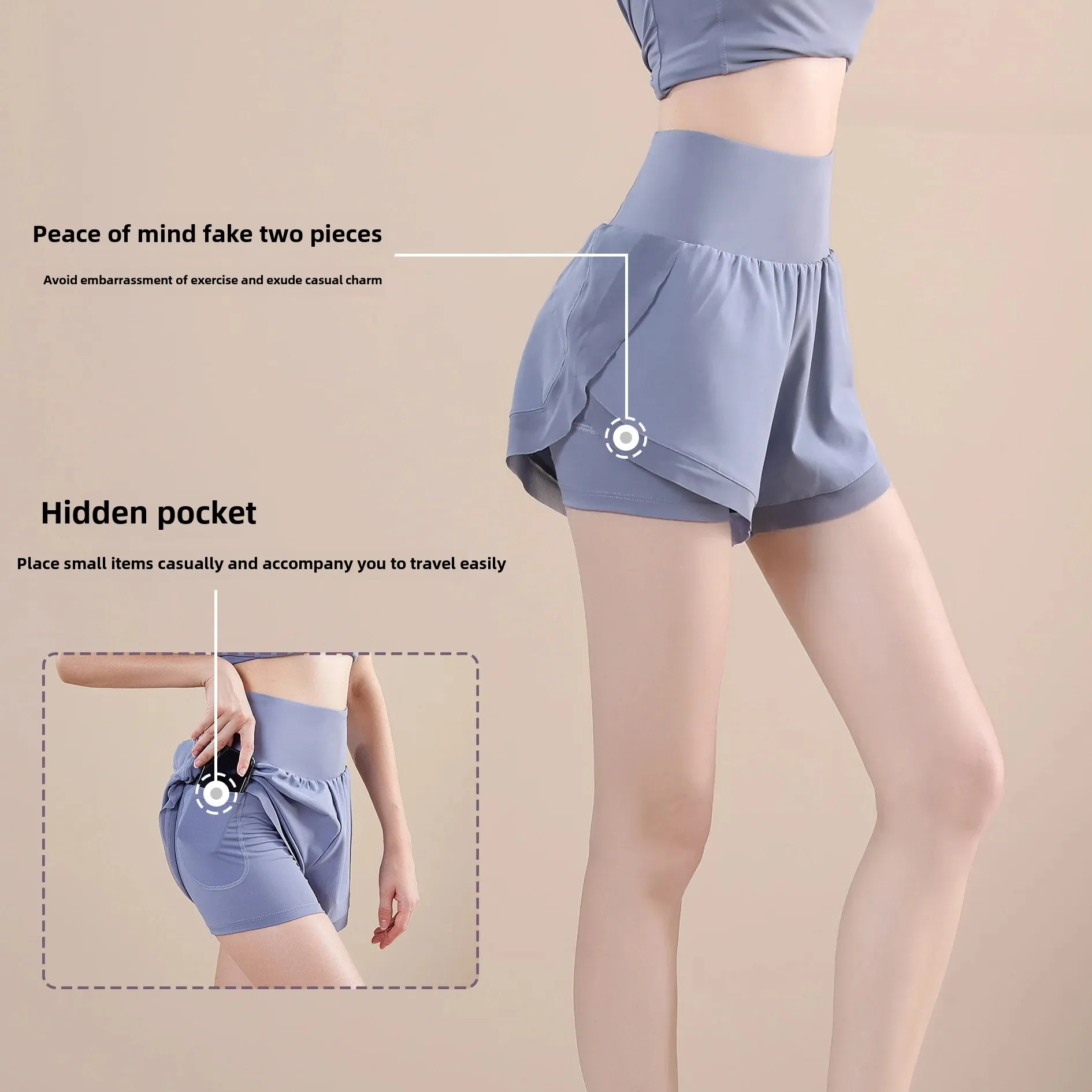 Cross-Border Trunks Women's Two-Piece Illusion High-Waisted Running Shorts Quick Dry Training Fitness Yoga Shorts