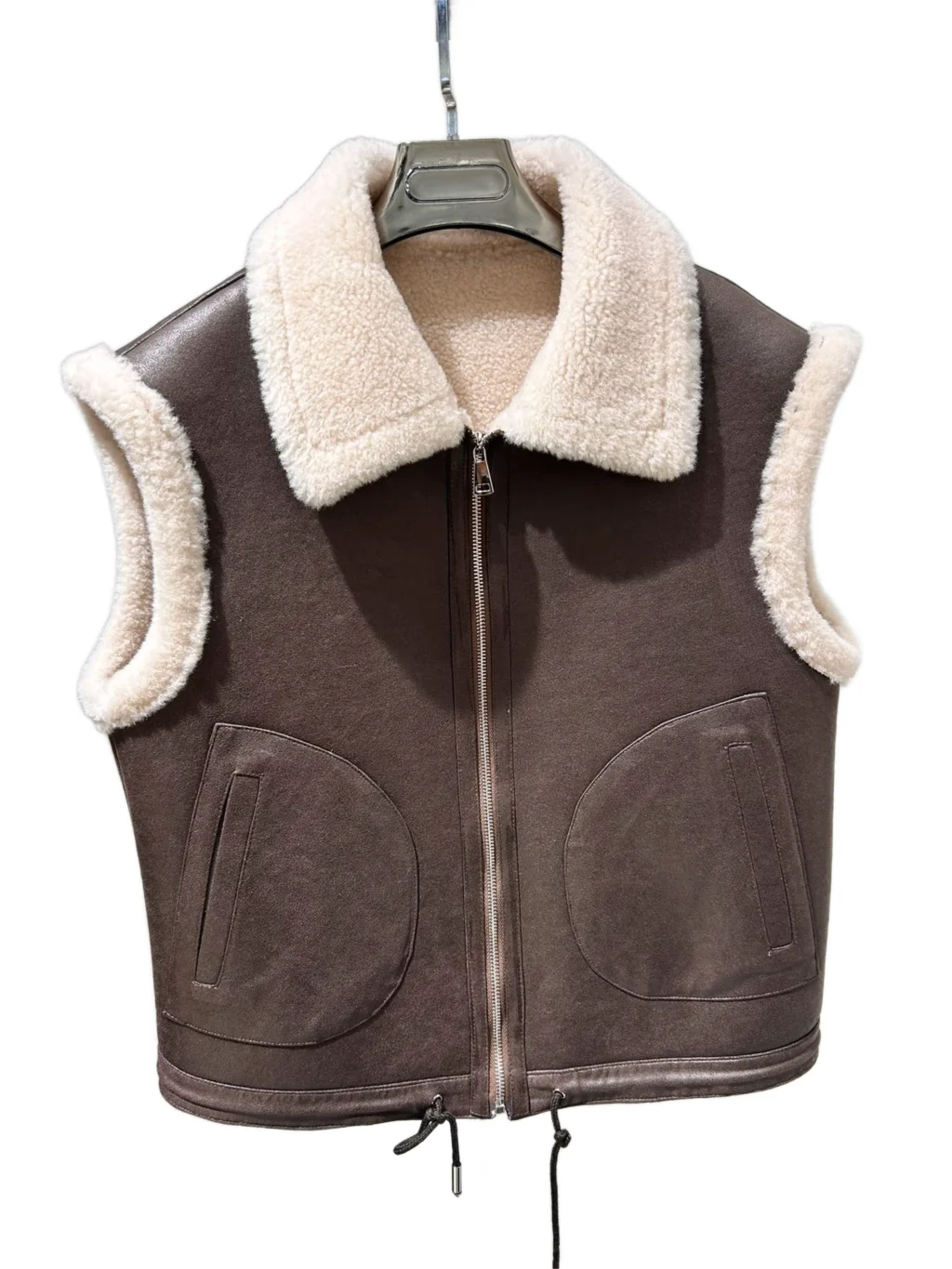 

Vest o collar short slim-fit version solid color zipper wool coat designed to keep warm and comfortable winter 2023