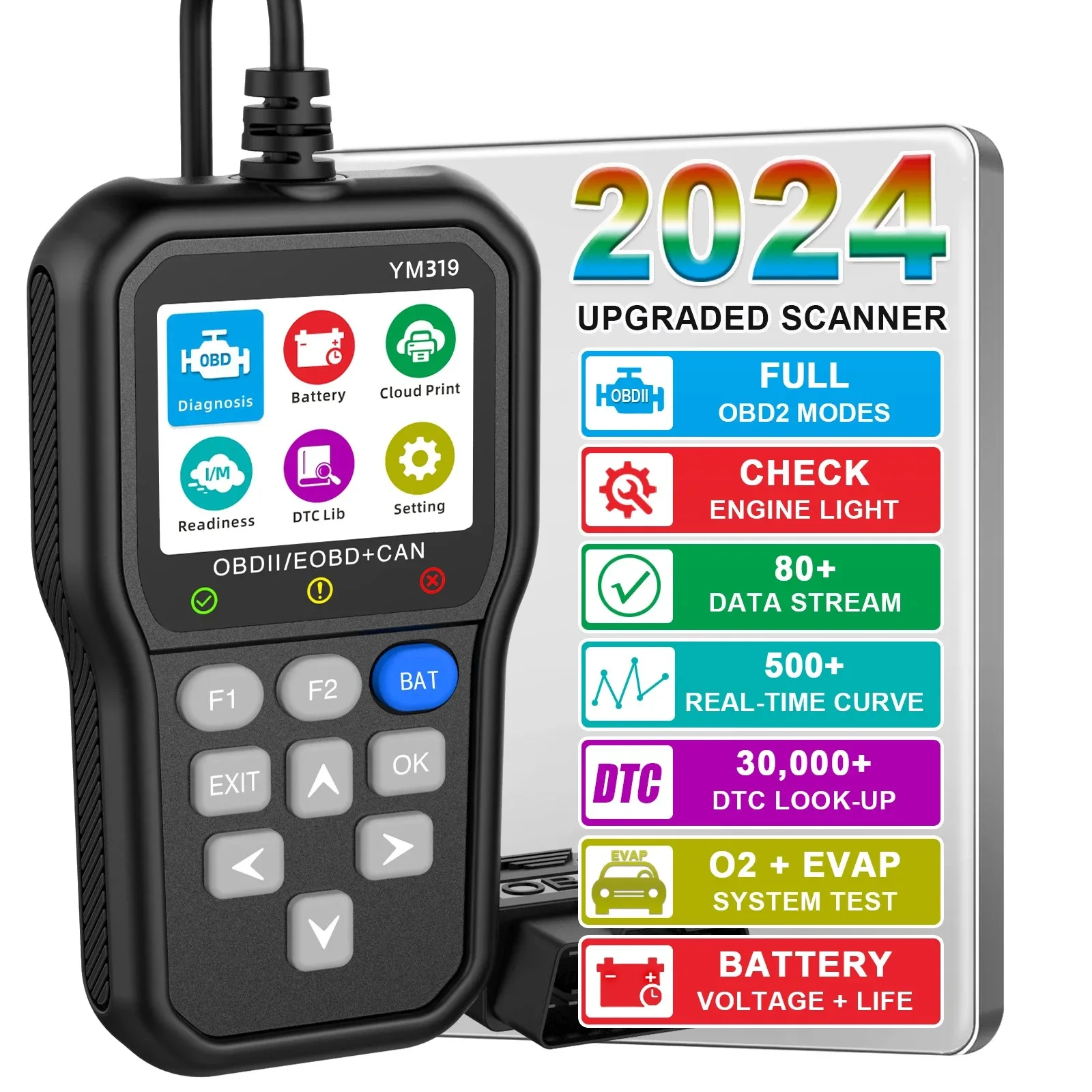 Ручной Автомобильный диагностический инструмент YM319 OBD2, незаменимое программное обеспечение для диагностики автомобиля, тест на срок службы батареи